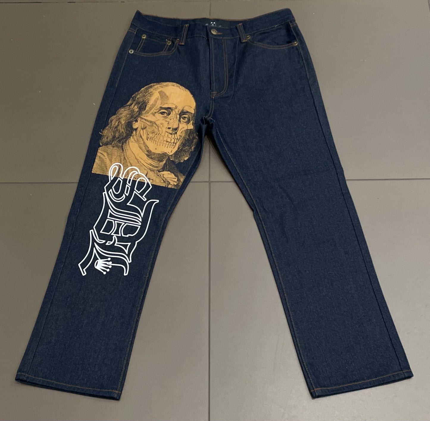 Navy/Tan Skeleton SDL Jeans