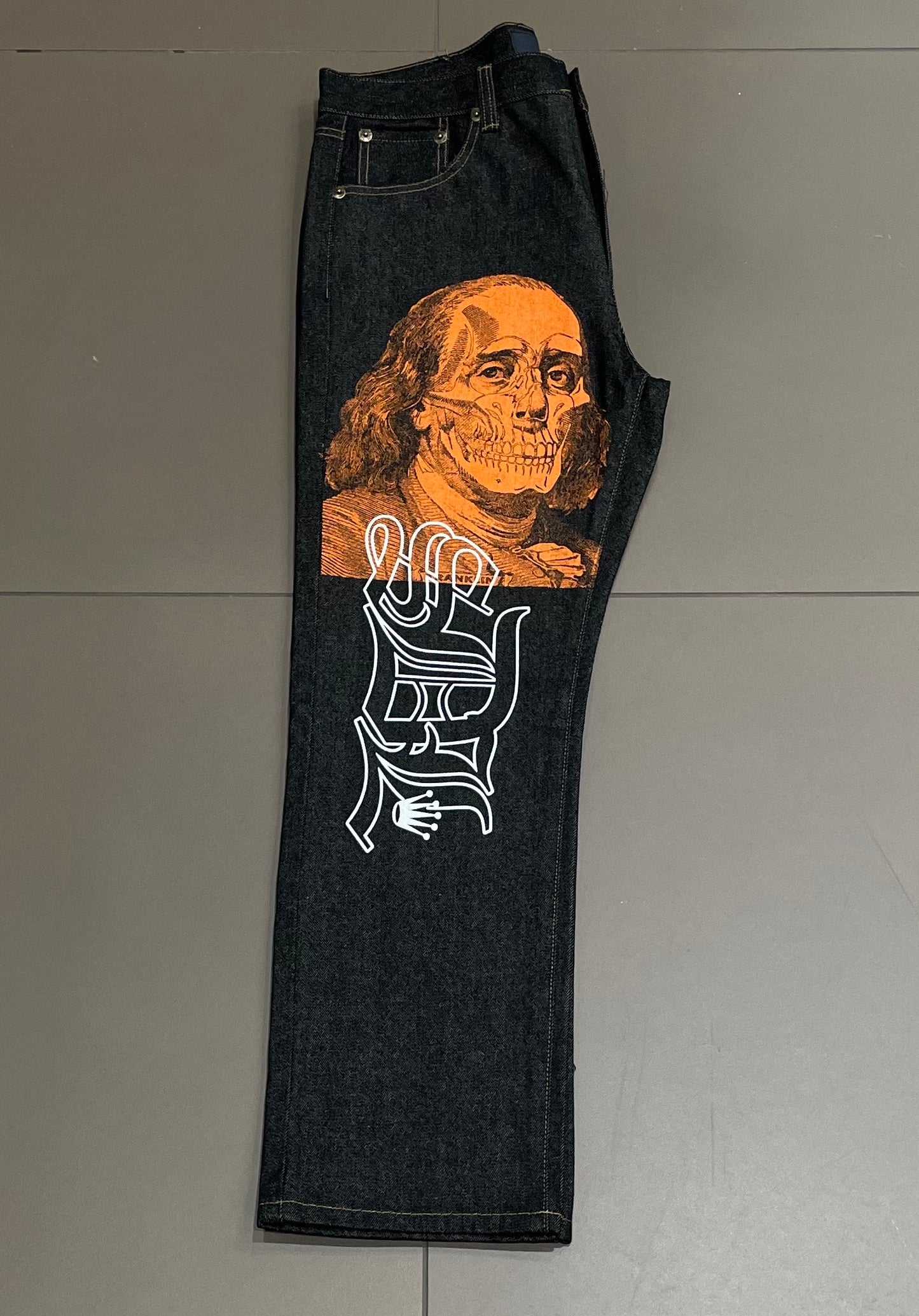 Black Denim/Orange Skeleton SDL Jeans