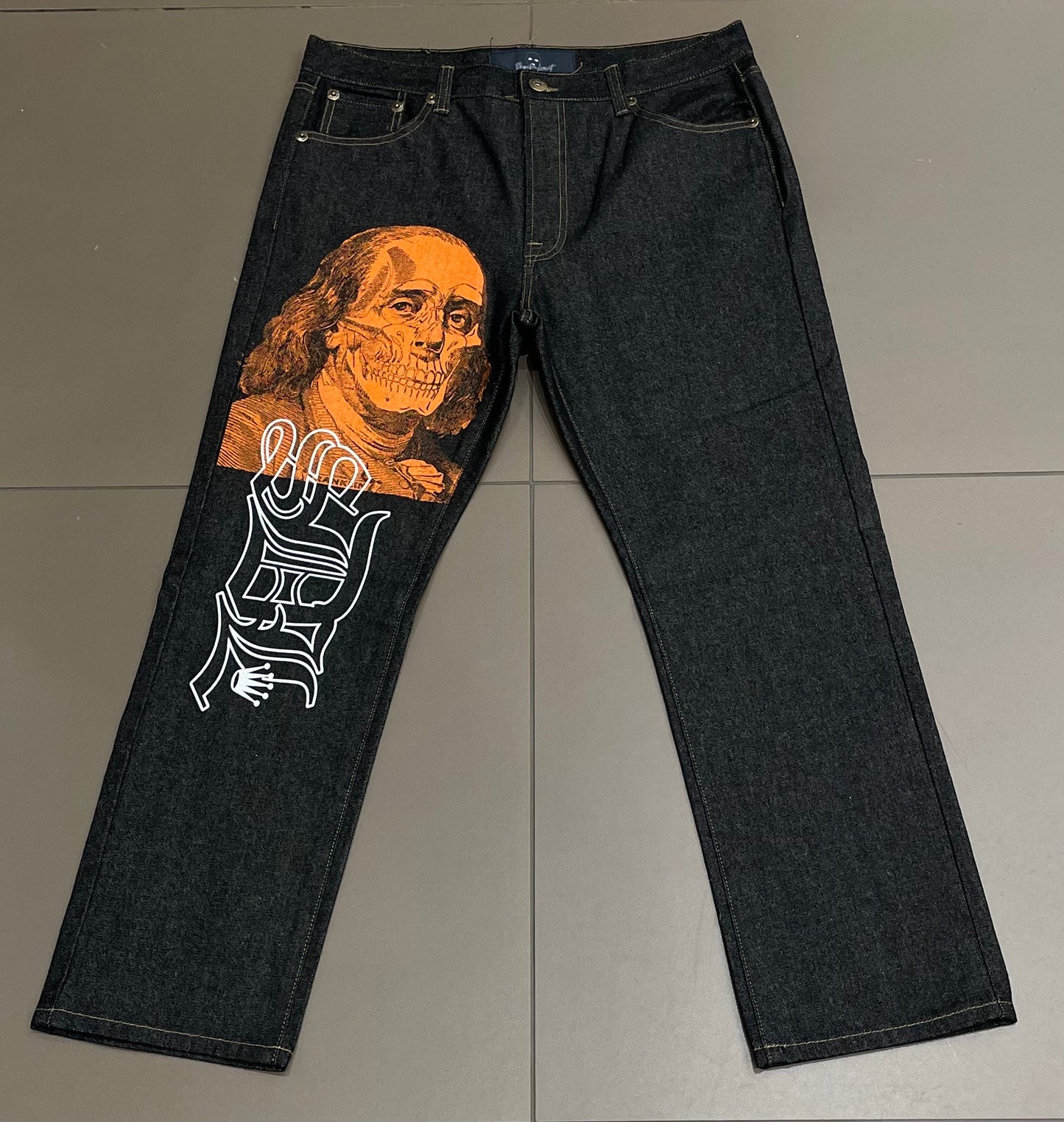 Black Denim/Orange Skeleton SDL Jeans