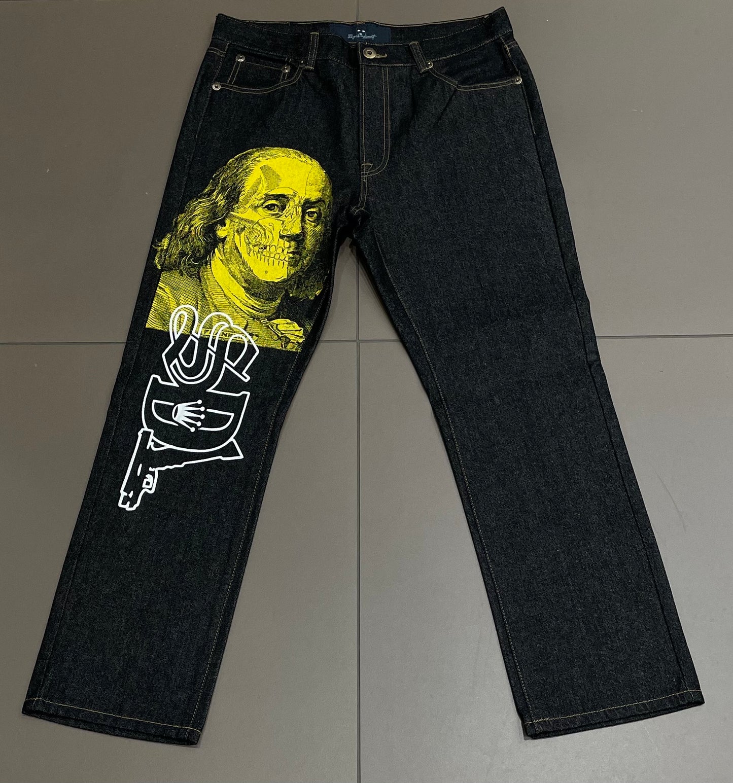 Black Denim/Yellow Skeleton SDL Jeans