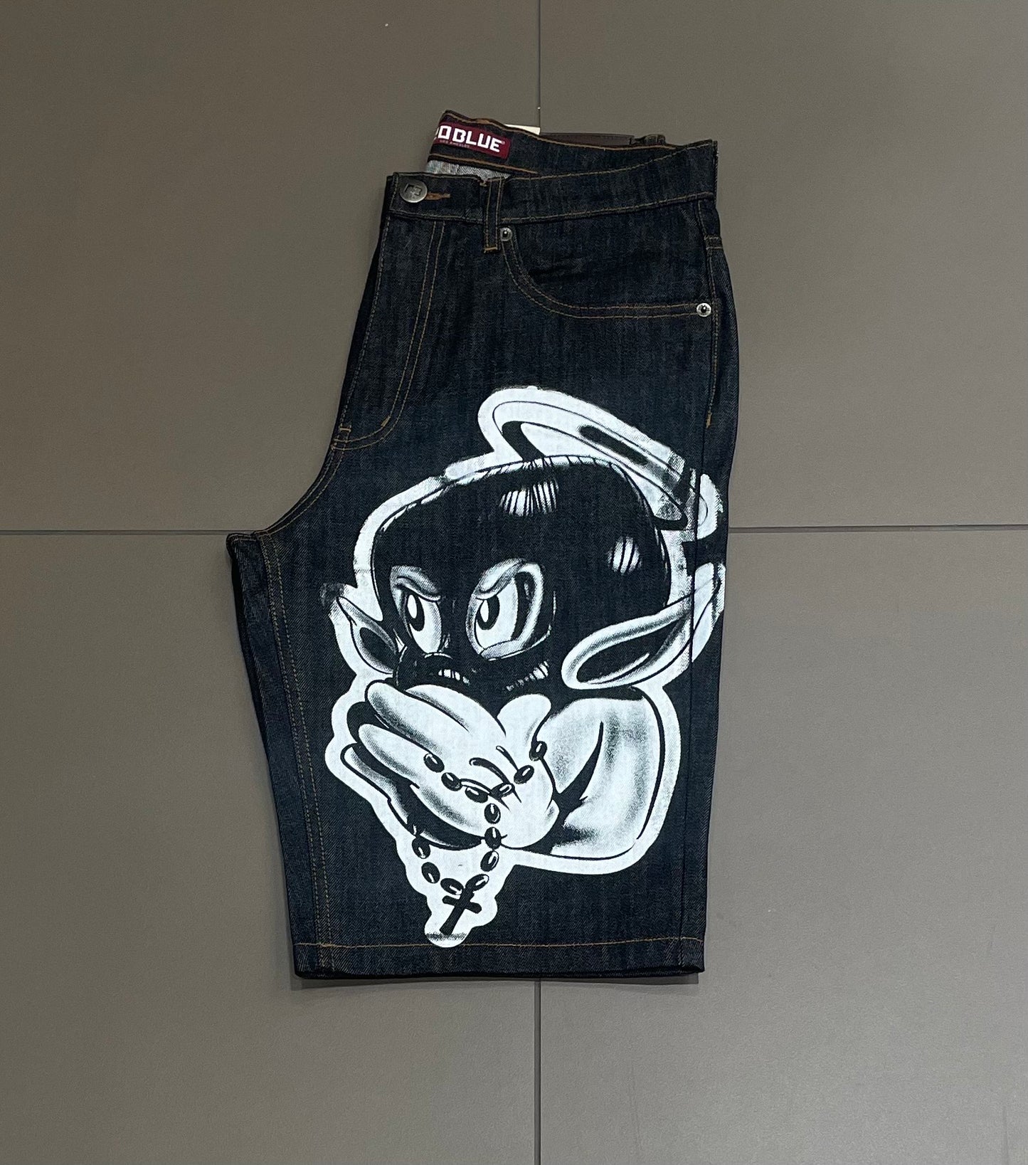 Black Denim/White Badways Shorts