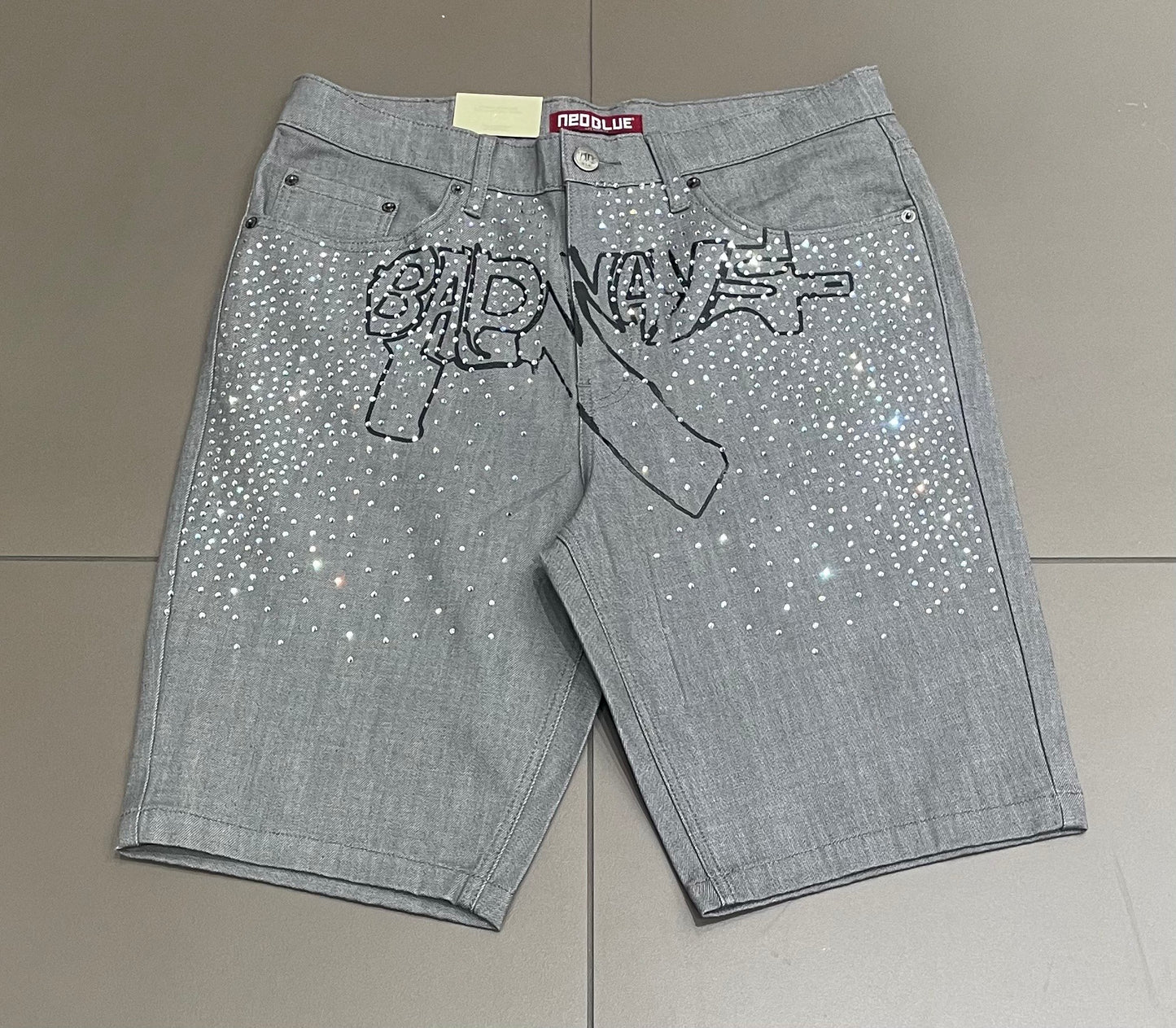 Grey/Black Rhinestone Badways Shorts