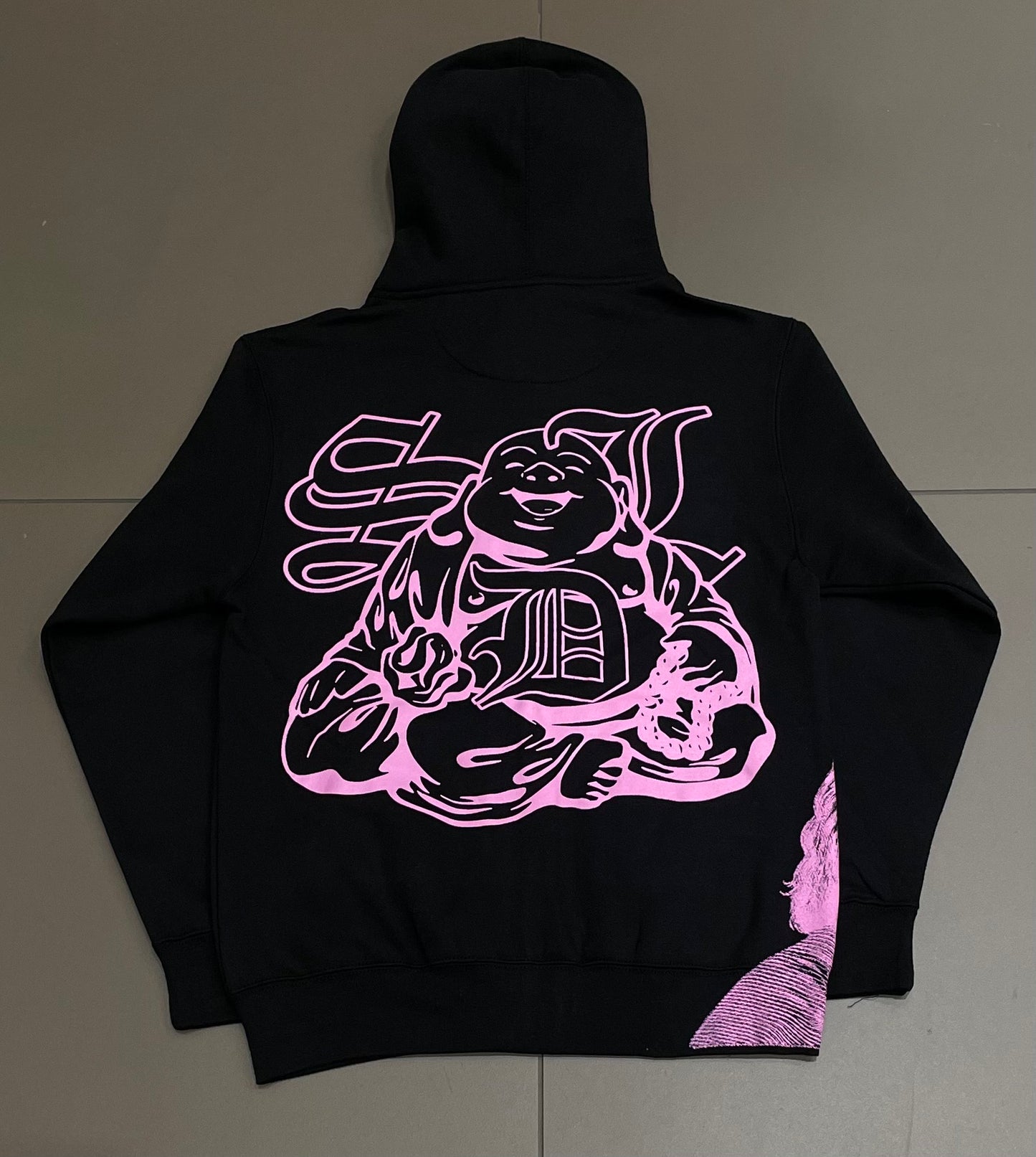 Black/Pink Buddha SDL Rhinestone Zipup
