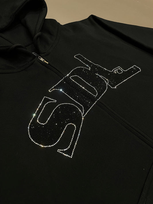Black/Black Chapo SDL Rhinestone Zipup