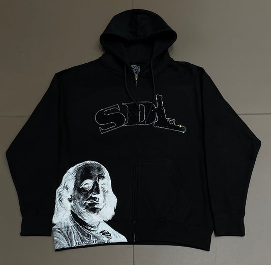 Black/White Virgin SDL Rhinestone Zipup