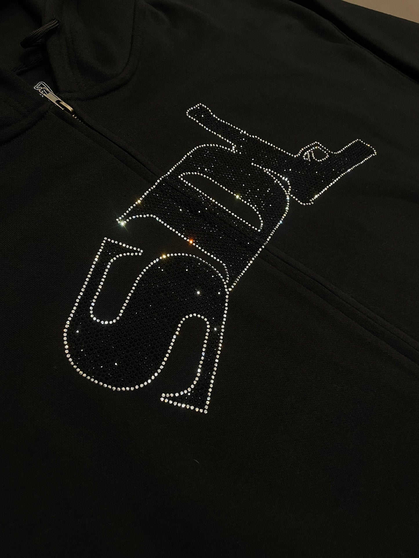 Black/Black Buddha SDL Rhinestone Zipup