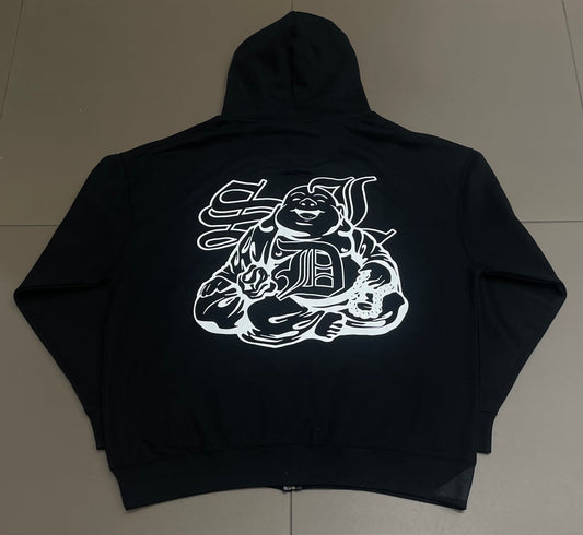 Black/Black Buddha SDL Rhinestone Zipup