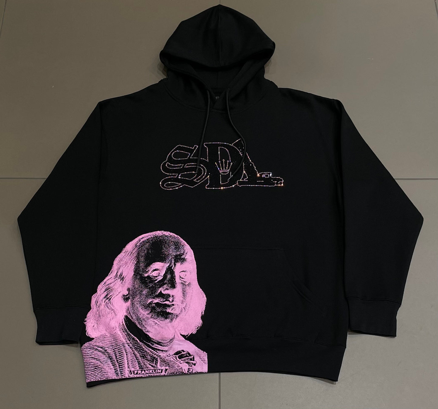 Black/Pink SDL Rhinestone Hoodie