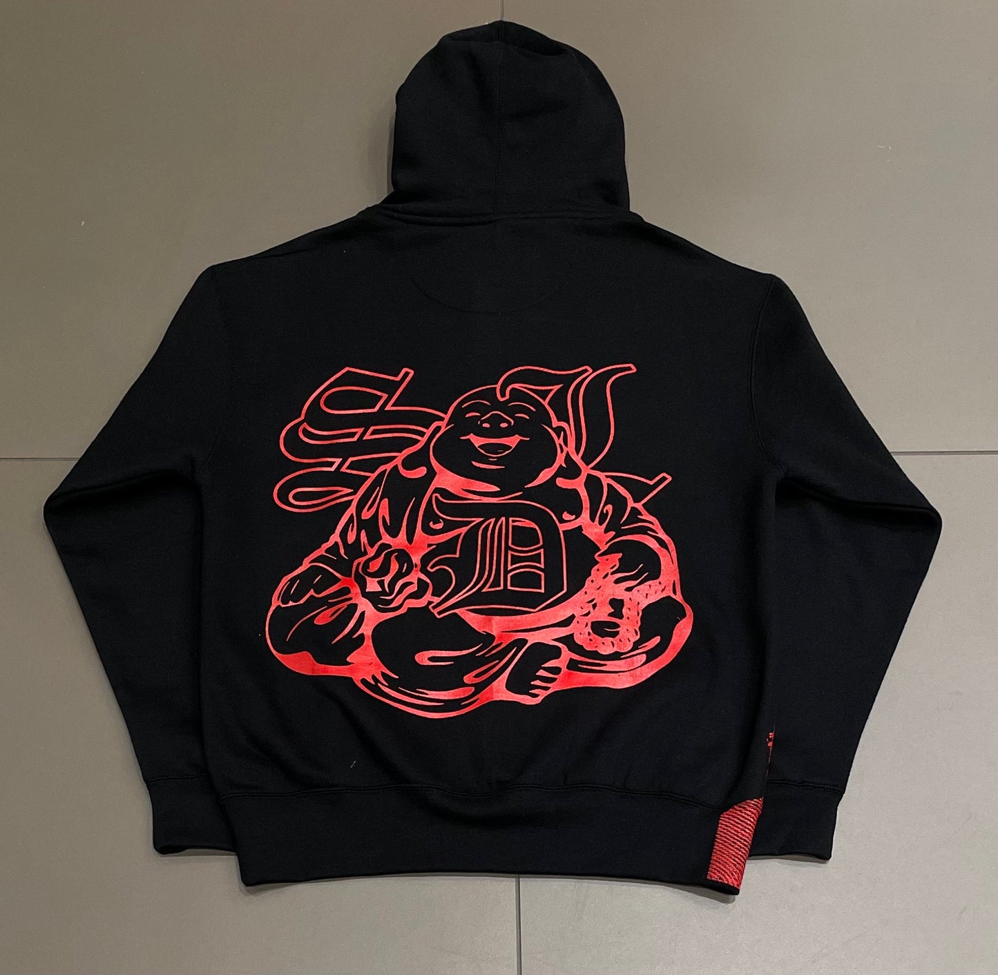 Black/Red SDL Budha Rhinestone Hoodie