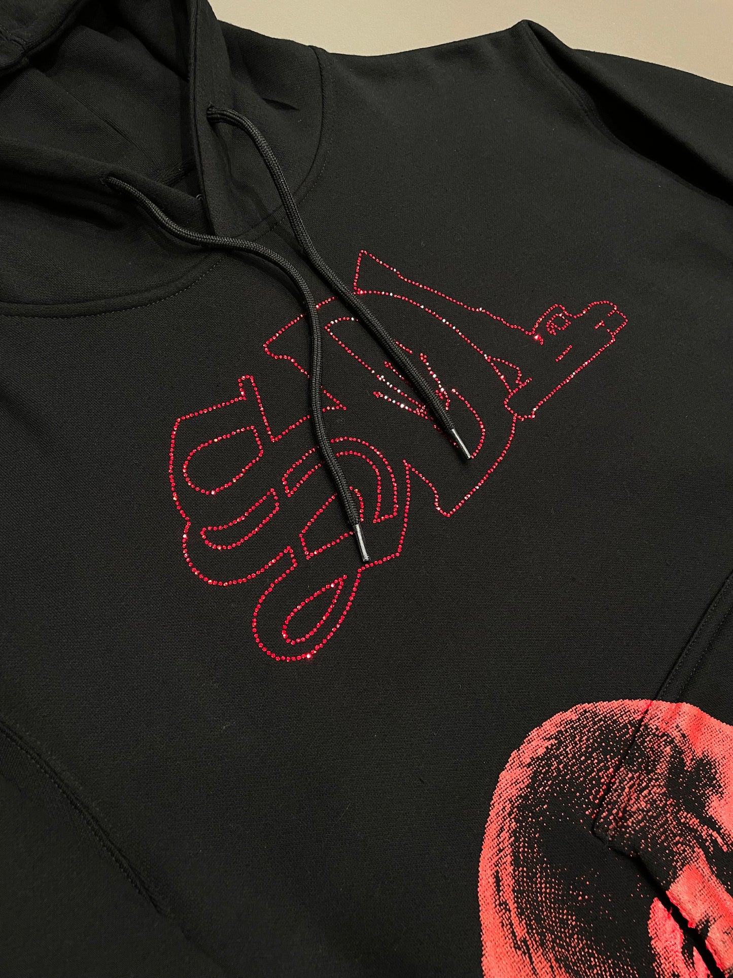 Black/Red SDL Budha Rhinestone Hoodie