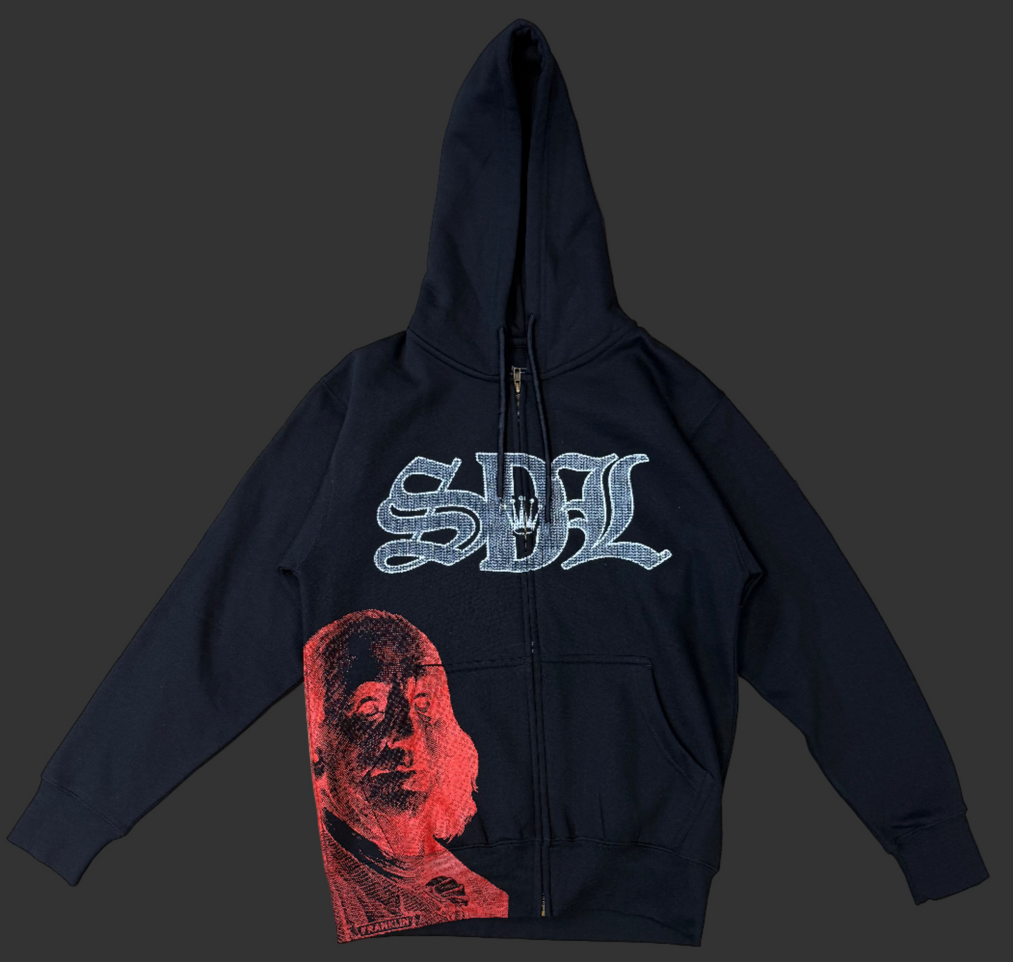 RHINESTONE EFFECT RED BUDDHA SDL ZIPUP