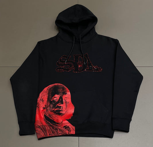 Black/Red SDL Rhinestone Hoodie