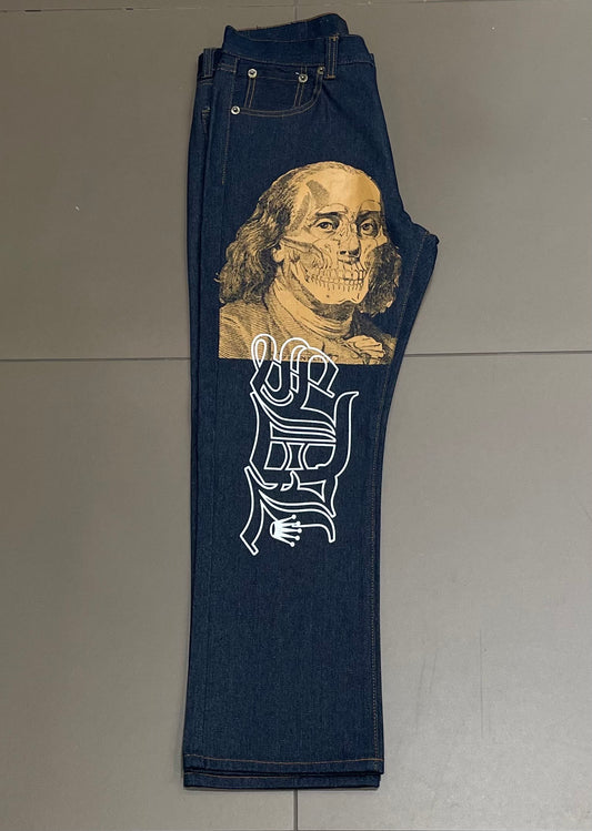 Navy/Tan Skeleton SDL Jeans