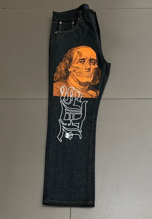Black Denim/Orange Skeleton SDL Jeans