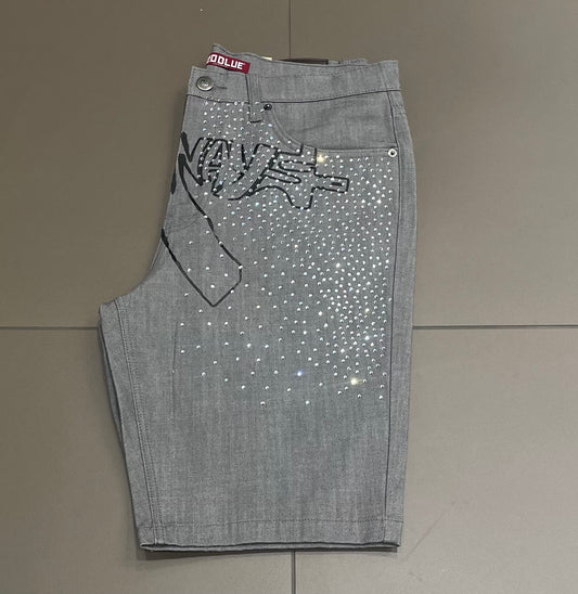 Grey/Black Rhinestone Badways Shorts