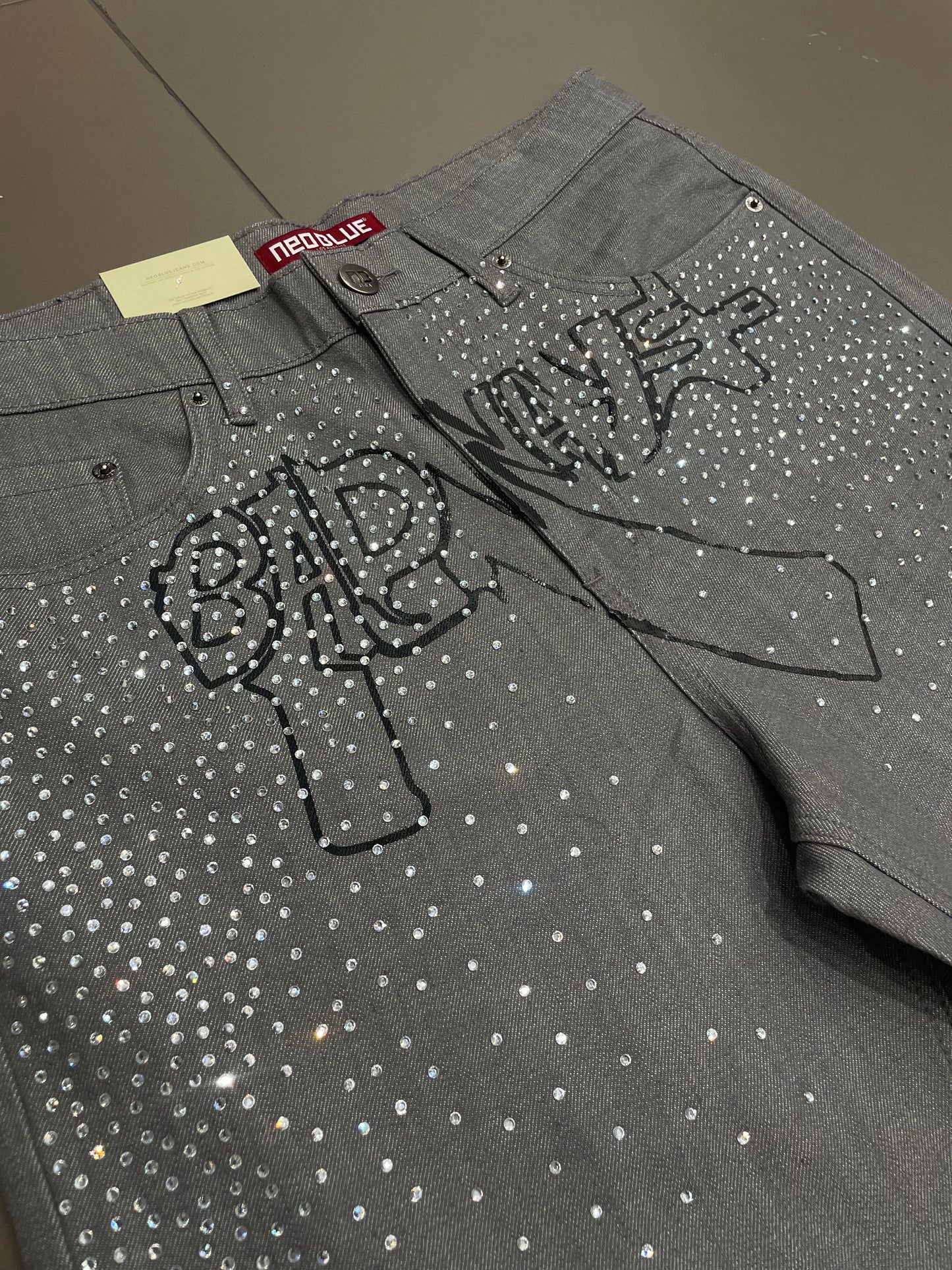 Grey/Black Rhinestone Badways Shorts