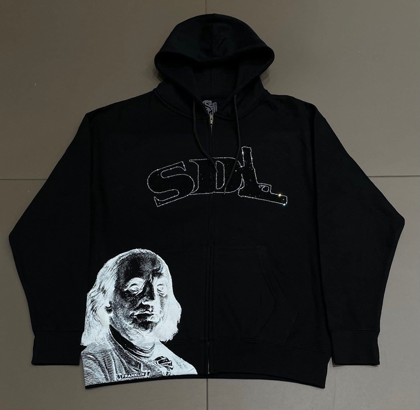 Black/White Virgin SDL Rhinestone Zipup