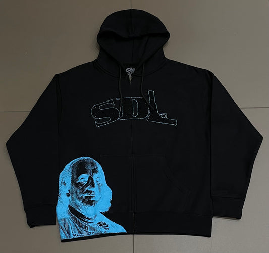 Black/Blue Virgin SDL Rhinestone Zipup