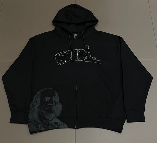 Black/Black Buddha SDL Rhinestone Zipup