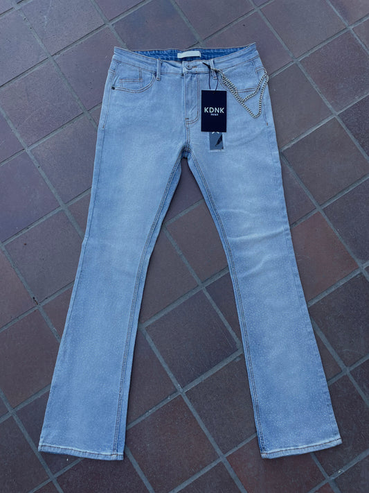 Blue KDNK Skinny Rhinestone Flare Jeans