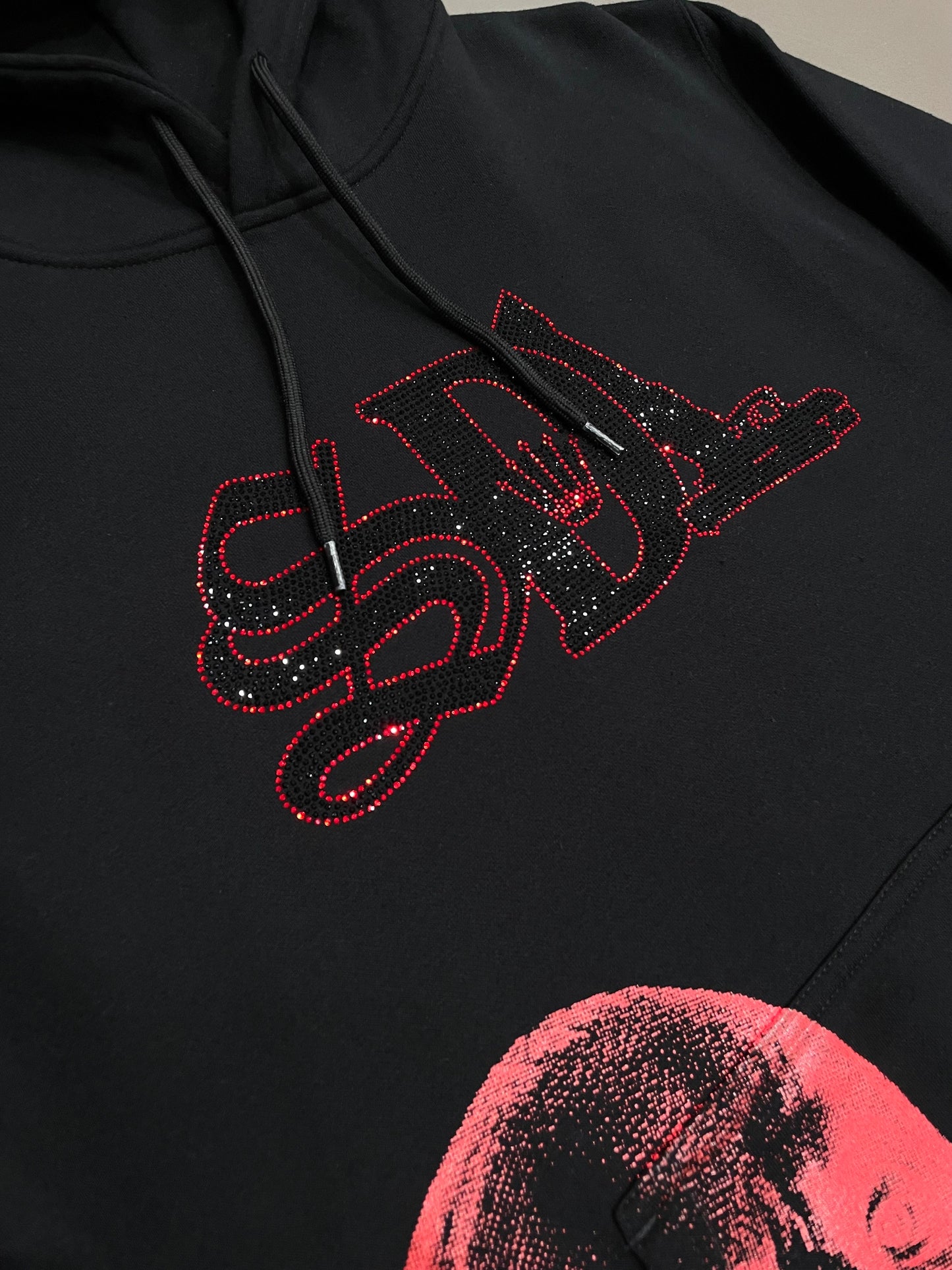 Black/Red SDL Rhinestone Hoodie